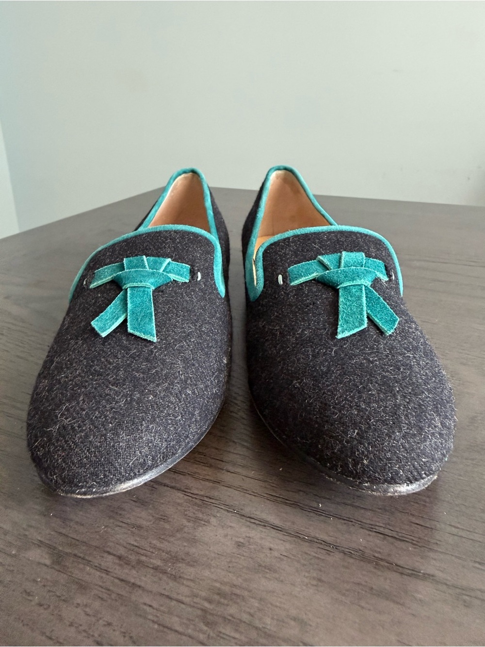 Cole Haan Women’s Tassel Smoking Loafers Blue Wool Teal Trim Size 10B - Picture 5 of 10